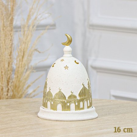 مضيفة مدور 16سم  جبص بيج غطا قبة مرسم مسجد ذهبي مسكة هلال  EL94/56 =رم1